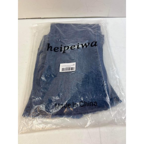 heipeiwa Women's Rhinestone Patchwork Flare Jeans High Rise Bell Bottom Raw Jean - Picture 9 of 9